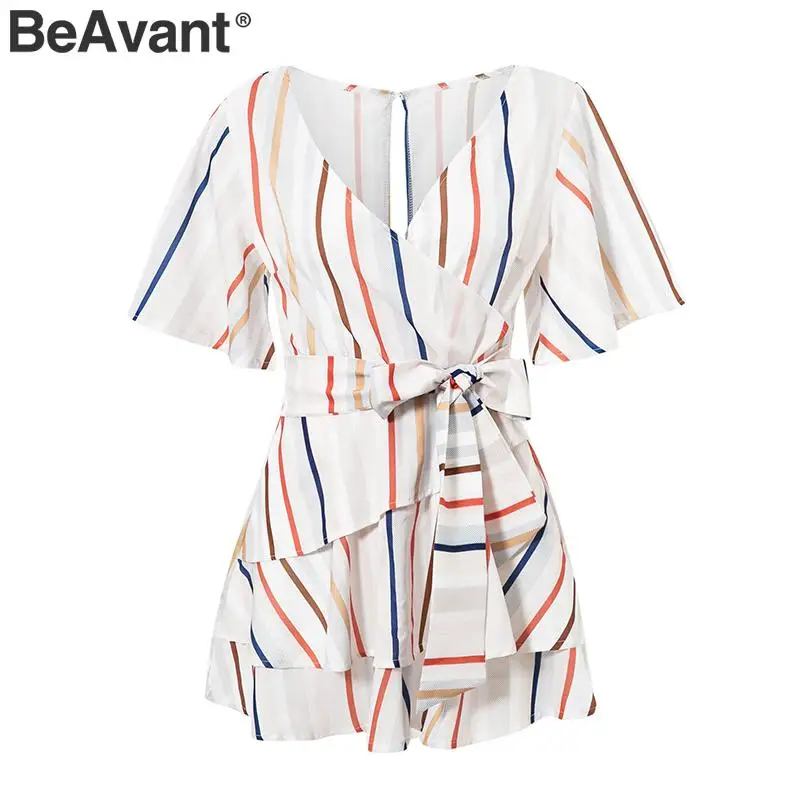 BeAvant Boho v образным вырезом в полоску Женский Игровой костюм спинки ruffled пояса