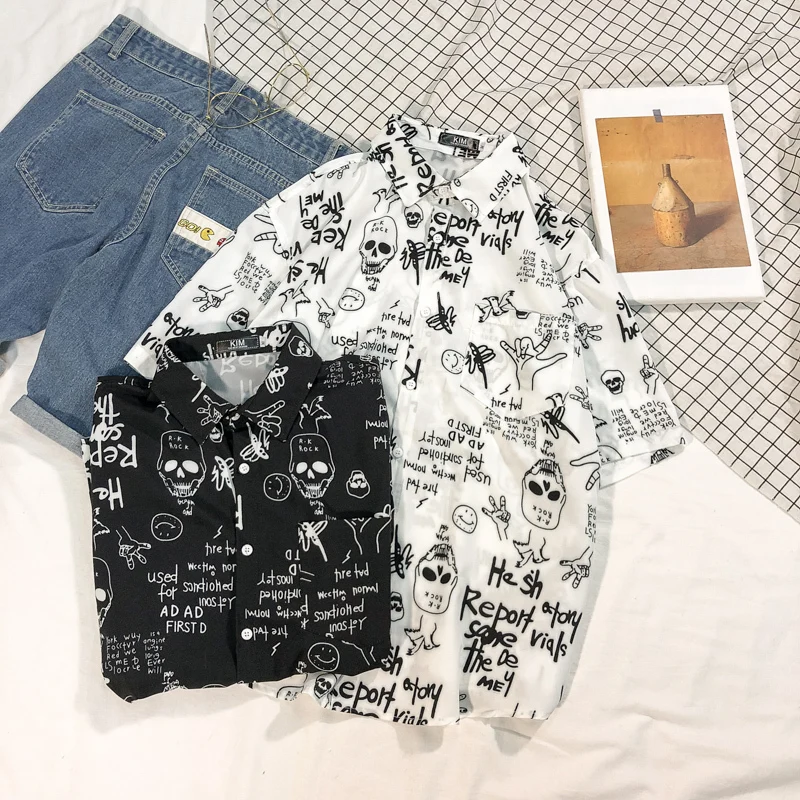 Летняя новая мужская рубашка модная Повседневная с мультяшным принтом Мужская