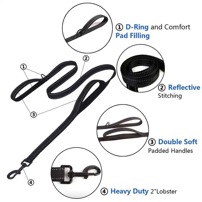 Strong Dog Leash With Comfortable Padded Handle Reflective Threads For Medium And Large Dogs |