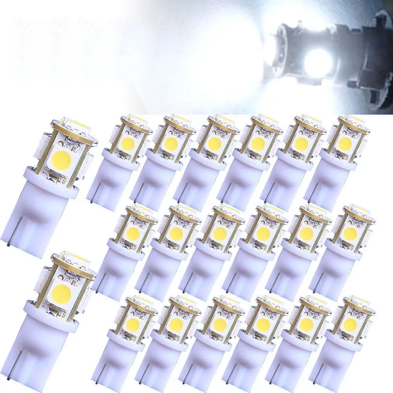 20pcs DC10~15V 6000K White T10 5050 5-SMD Interior/License Plate LED Light Bulbs Great for Interior package light | Автомобили и