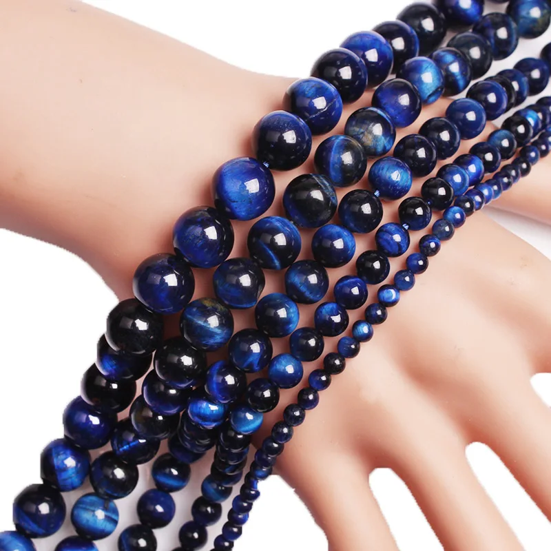 

Natural Stone Blue Lapis Lazuli Tiger Eye Beads Round Agates Loose Beads For Bracelet Necklace Making 4 6 8 10 12 14 16mm