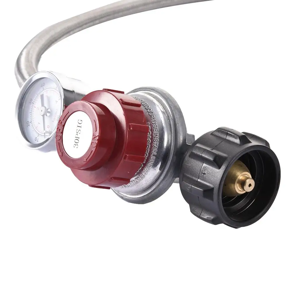 

0~30PSI High Pressure Propane Regulator Adjustable Stainless Steel 3/8" Flare Swivelnut Hose Connector With Gauge