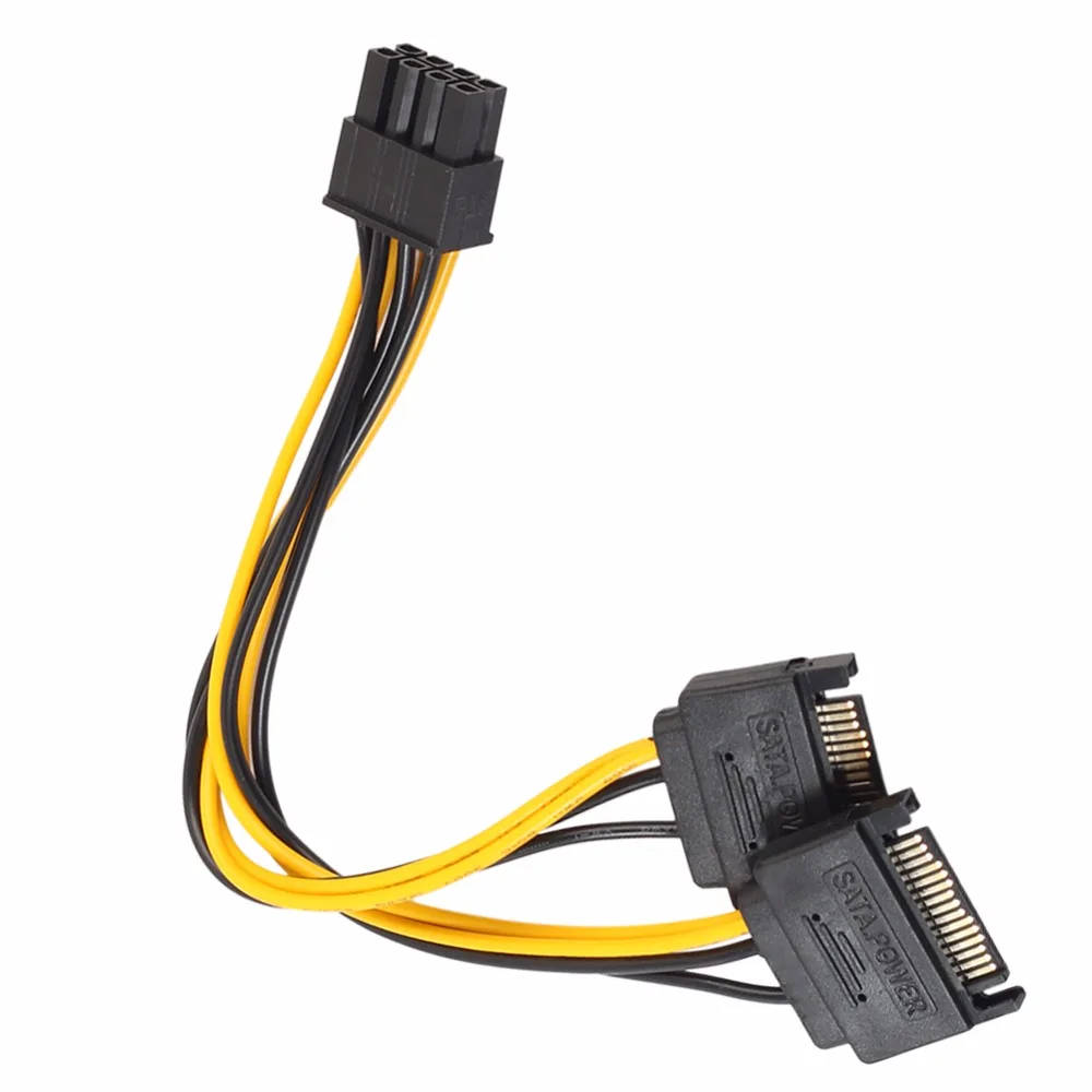 Видеокарта SATA кабель питания 17 см 8 pin 15 Pin (6 + 2) папа двойной PCI Express Майнинг адаптер
