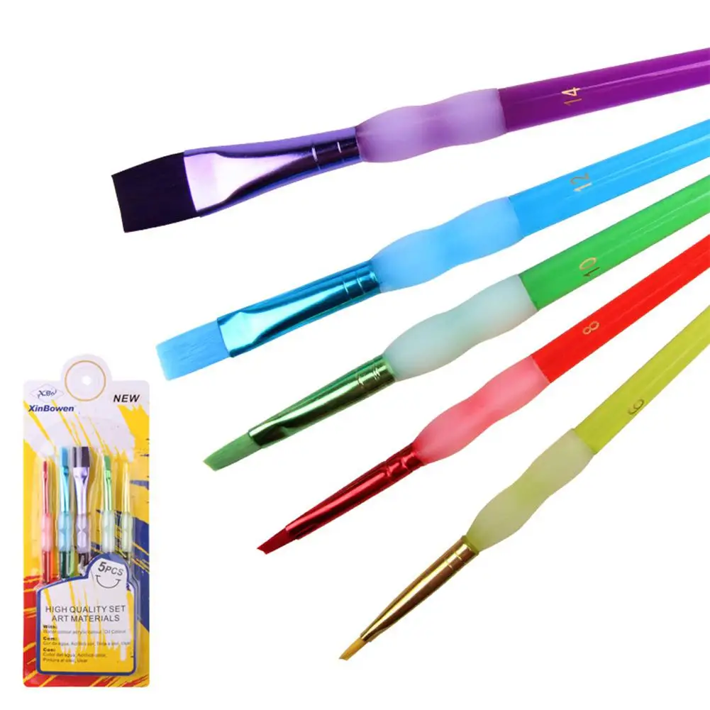 

5pcs/set Watercolor Gouache Paint Brushes Different Shape Round Pointed Tip Nylon Hair Painting Brush Set Art Supplies r20
