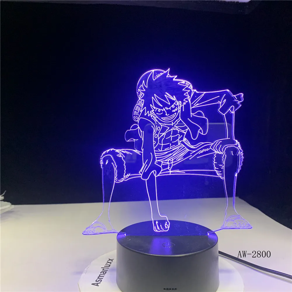 3D LED сенсорный выключатель ночник аниме одна штука Луффи настольная лампа USB 7