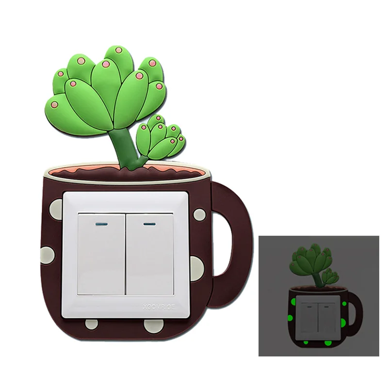 Мультфильм милый выключатель розетки украшения дома кактус световой светильник