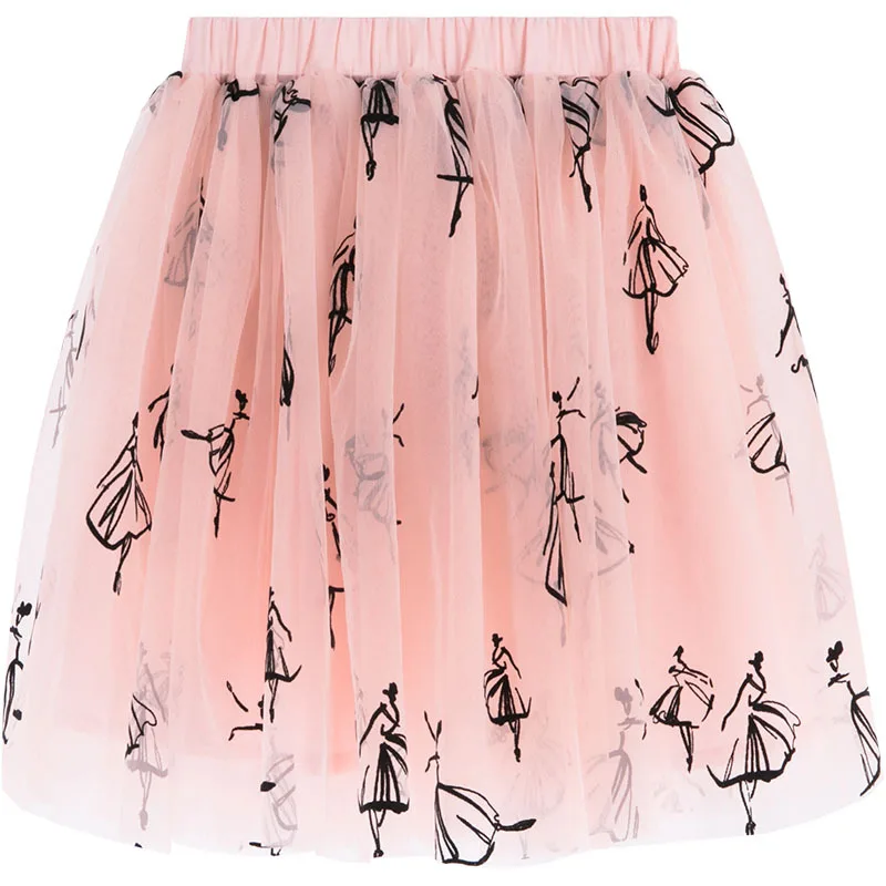 Детская одежда для девочек юбка-пачка из сетчатой ткани с принтом гуаши