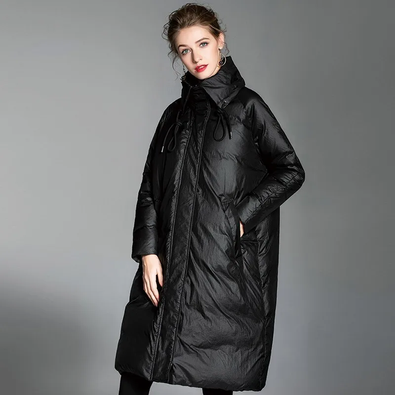 Loose Fashion Bat Type 90% White Duck Down Fashion Winter Jacket Coat Women Plus Size High collar Long Feather Overcoat Female