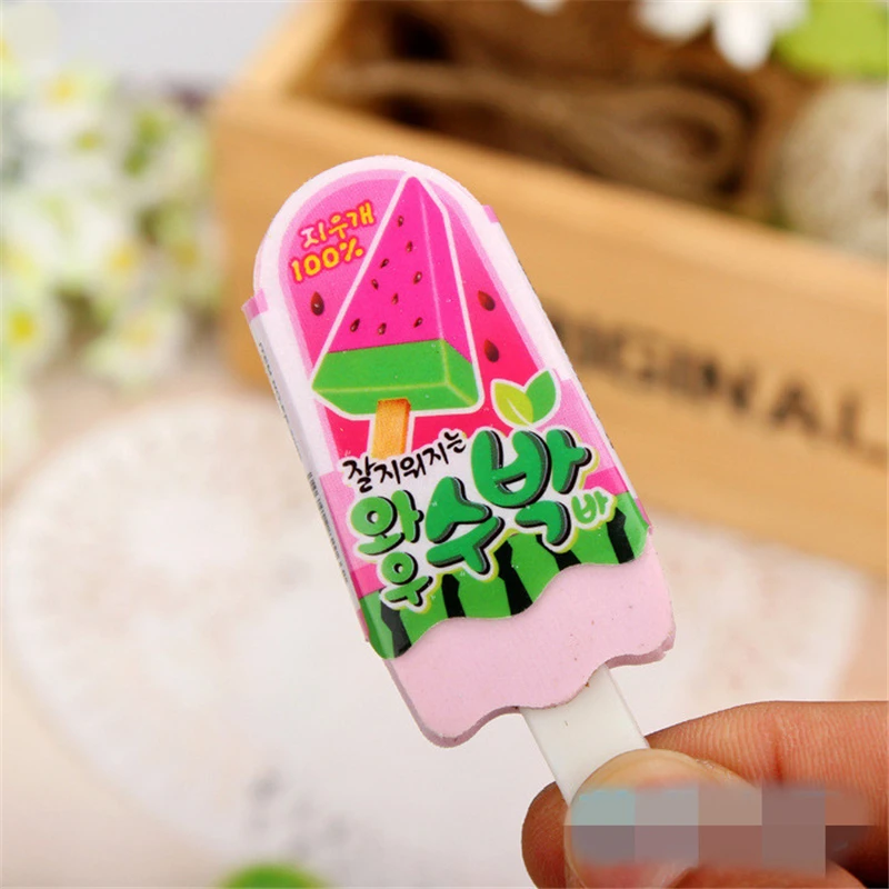 1PC Cute Ice Cream Eraser Kawaii Rubber Popsicle Pencil Erasers For Kids Girls Gift Back To School Supplies Creative Stationery |