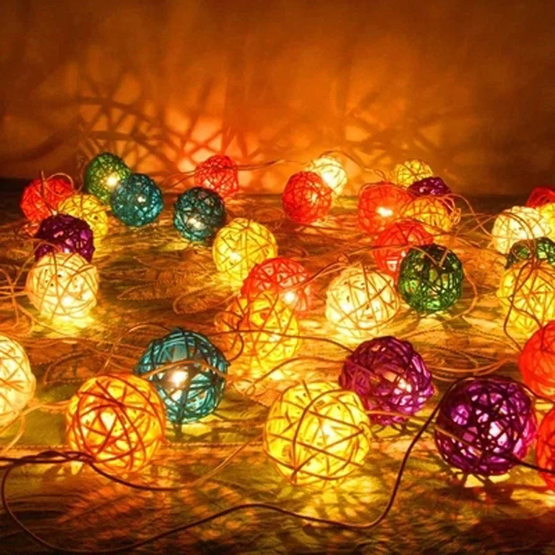 

5m 50 Battery Operated Rattan Ball Led String Fairy Light Holiday Christmas Lights Outdoor Guirlande Lumineuse Luces Decorativas