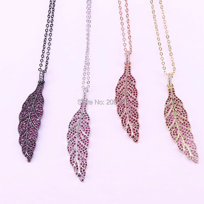 

8Pcs Gold Black Rose Gold Color Leaf Shape Micro Pave Cubic Zirconia Pendant Necklace Women Jewelry