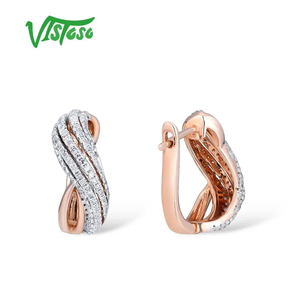 VISTOSO золотые серьги для женщин 14K 585 розовое золото сверкающие роскошные
