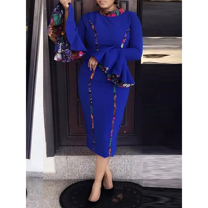 Women Bodycon Dress 2019 Spring Stripe Fashion Printed Flare Sleeve Ruffles Elastic Slim Elegant Casual Chic Pencil Dresses Женская