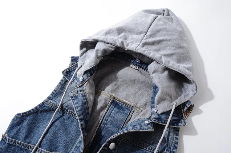 5XL Large Size Vest 2019 Fashion Women's Spring Sleeves For Women Denim Vests Wild Hooded Sleeveless Tops AS411 | Женская одежда