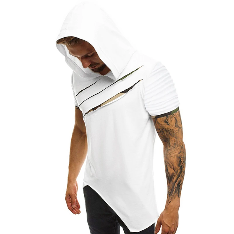 Мужская Асимметричная футболка с капюшоном Camisa Masculina летняя коротким рукавом и