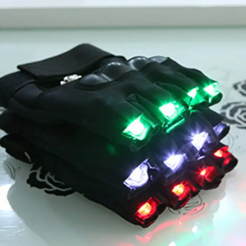 1 пара светящиеся перчатки с полупальцами зелеными огнями жесткими костяшками