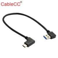 cablecc male 90 degree right angled usb 3 0 to male reversible usb 3 1 usb c angled cable for macbook tablet mobile phone