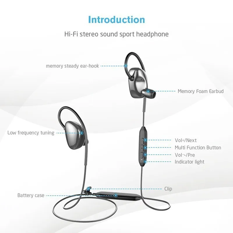 Bluetooth наушники регулируемые басы беспроводные 4 2 спортивные с микрофоном