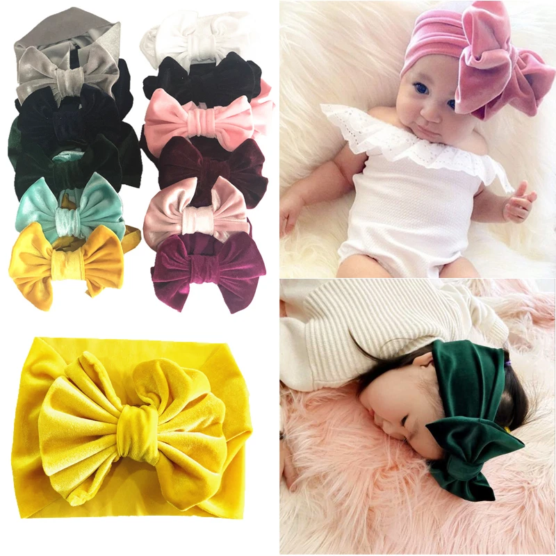 

Newborn Baby Girls Velvet Bunny Bow Knot Headband 6cm Soft Elastic Headwear