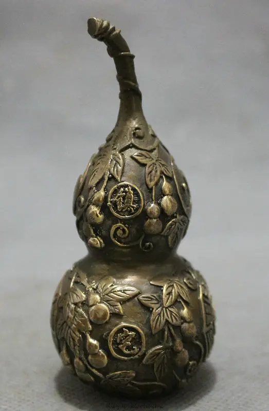 Народный Китайский Бронзовый феншуй Exorcise 8 диаграмм ZhenZhai Gourd Cucurbit статуя | Дом и
