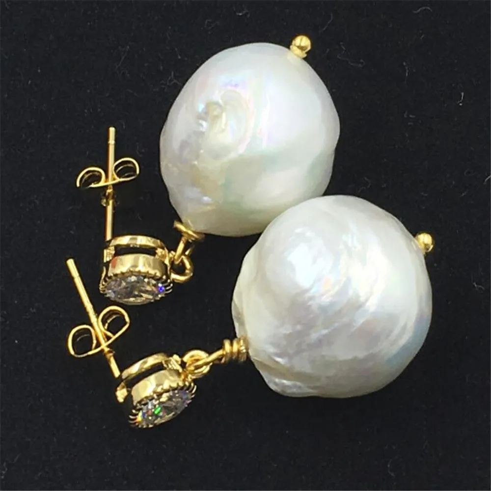 13-14mm Huge White Baroque Pearl Earrings Gold Hook Drop Luxury Wedding Gift Fine Women Fashion Jewelry Dangle | Украшения и