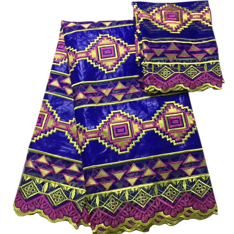 

Yellow-fushia color magic Triangles pattern 5 yards Satin Fabric and 2 yards Net Lace PB57 Free shipping nice WAX lace Fabric