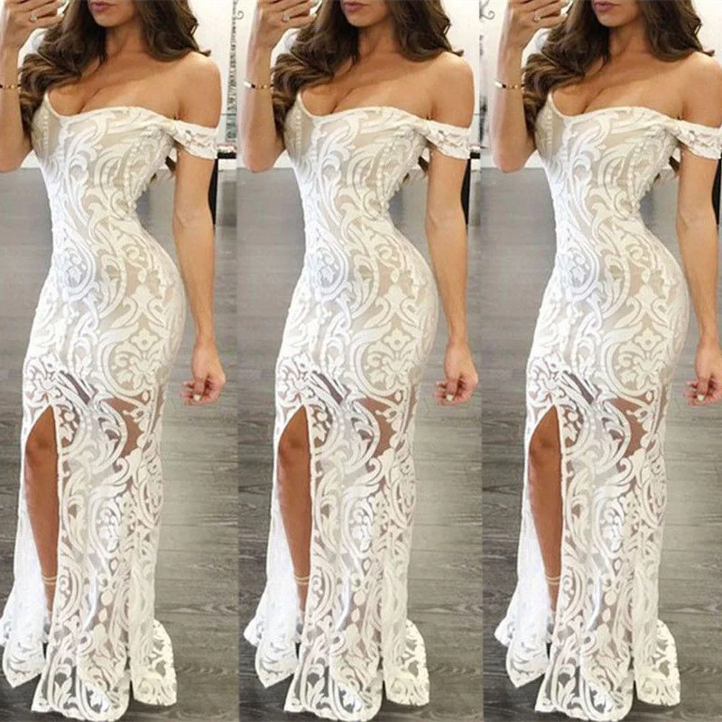Женские платья с открытыми плечами белое кружевное платье длинное формальное
