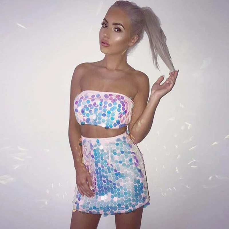 Женское платье без бретелек Santune Клубное облегающее с блестками для вечеринок 2