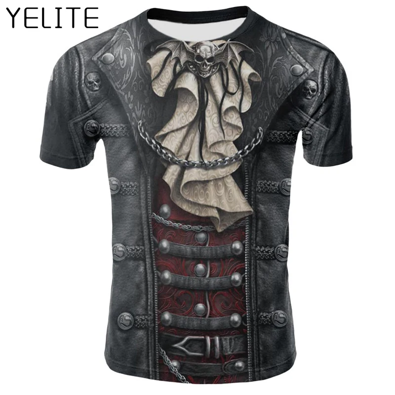 YELITE пиратский костюм футболка поддельная кожаная куртка Футболка модная