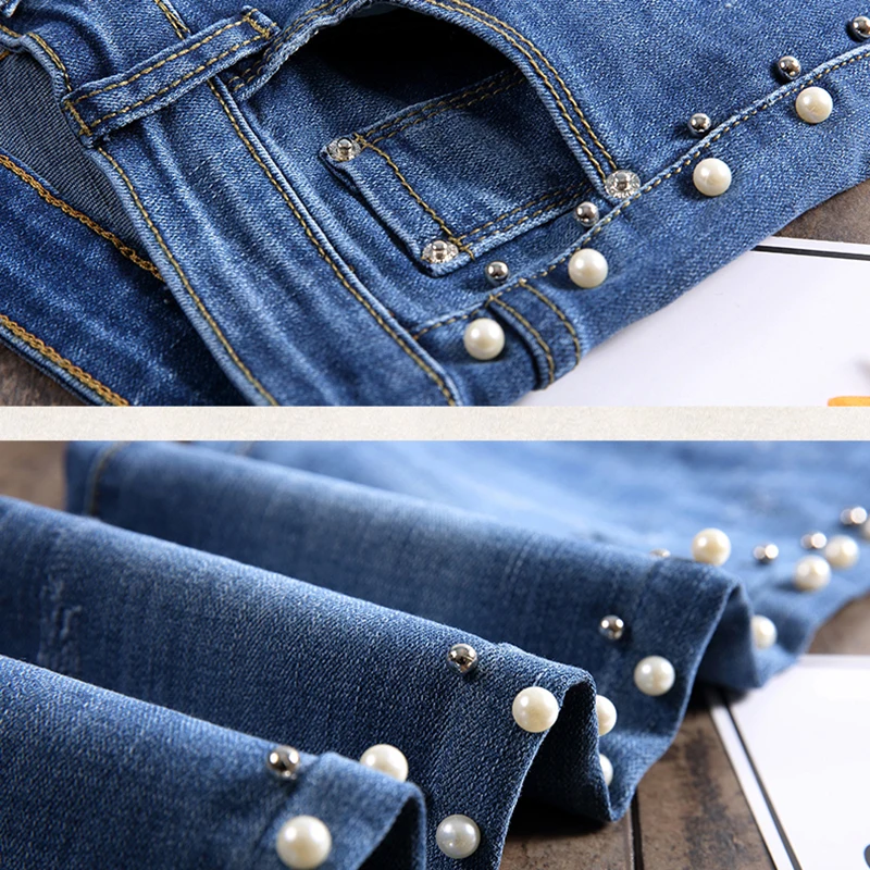 2018 perlas lpiz джинсы moda потертый подол rasgado узкие деним primavera otoo alta cintura mujeres pantalones