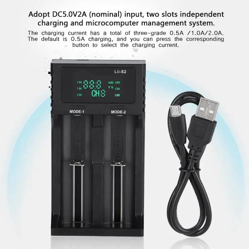 Умное зарядное устройство LiitoKala Lii DC 5V2A два слота с дисплеем питания|Зарядные