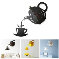 kitchen decor teapot acrylic mirror wall stickers to the kitchen coffee cup wall clock watch stickers dining room decal home