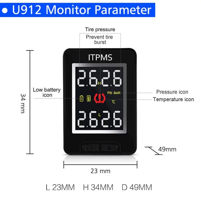 CAREUD U912 автомобильный TPMS беспроводной монитор давления в шинах с 4 внешними