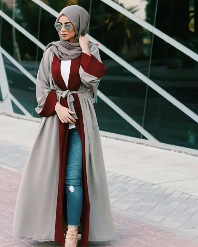 Кимоно абая из Дубая, мусульманское платье макси, женский кардиган с длинным рукавом, с открытой передней частью, для мусульманской коктейл...