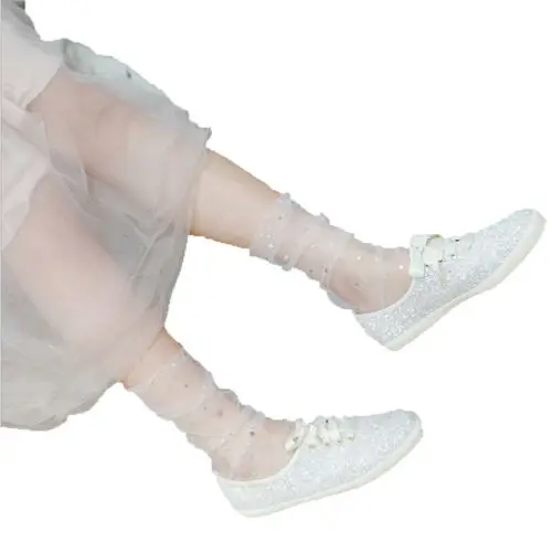 

Women Glitter Star Moon Ankle Socks Soft Mesh Star Patchwork sheer Transparent Elastic Sheer Socks