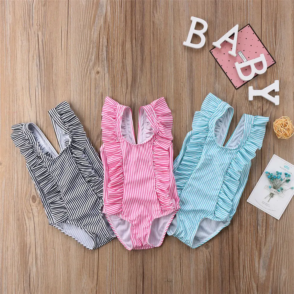 

2019 Cute Newborn Baby Girls Striped Swimwear Swimsuit Bikini Bathing Suit One-Piece