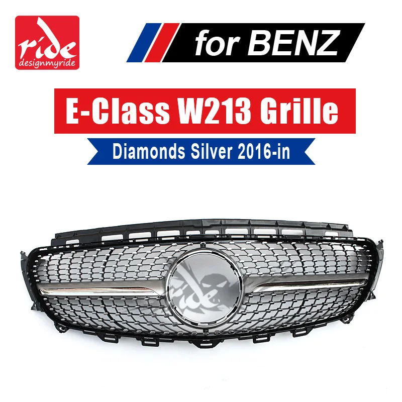 For MercedesMB W213 Sports Diamond Front Grille Without emblem E-Class E200 E250 E300 no camera hole ABS Silver 16+ | Автомобили и
