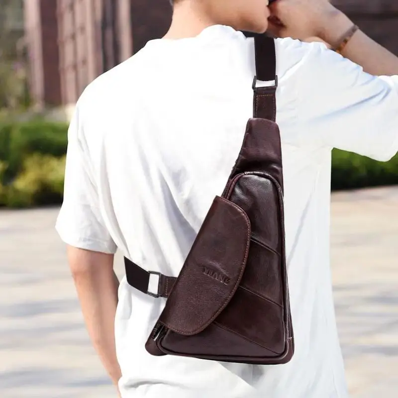 Men Triangle Leather Shoulder Bag Waist Belt Packs High Quality Male Crossbody Fashion Chest Bags Messenger | Багаж и сумки