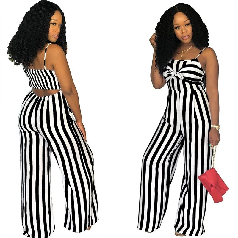 Женский комбинезон в полоску Стильный на бретельках без рукавов с бантом длинные