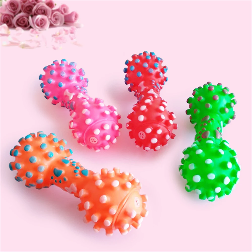 

200 pcs Dog Toys Colorful Dotted Dumbbell Shaped Dog Toys Squeeze Squeaky Faux Bone Pet Chew Toys For Dogs