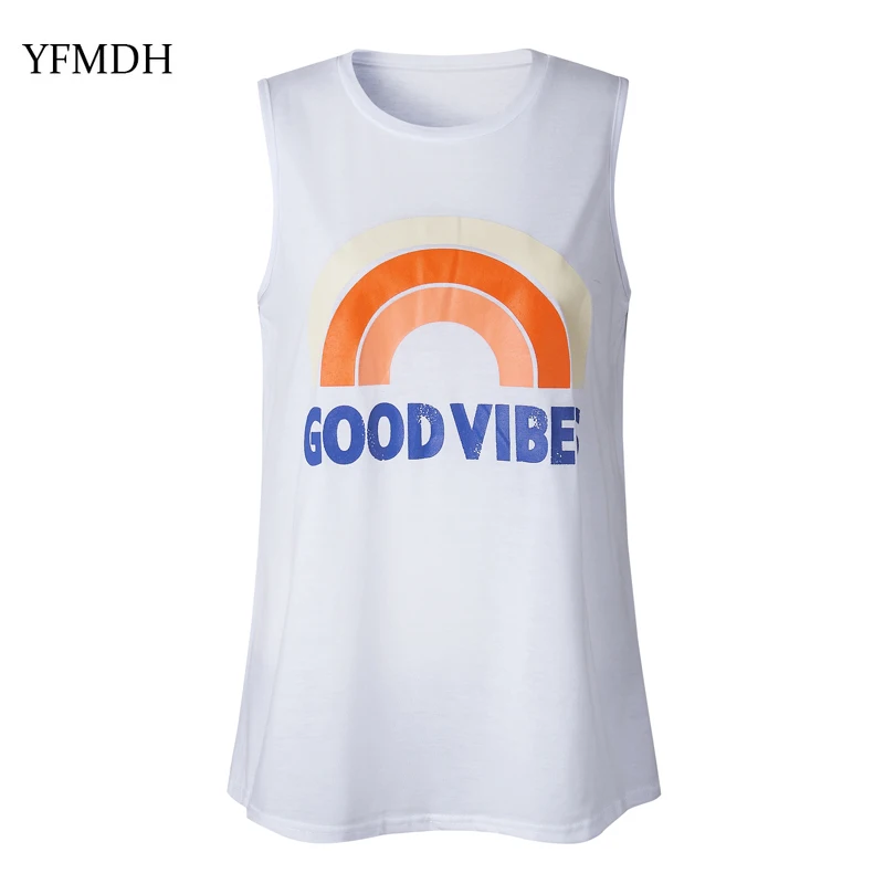 Женский топ без рукавов GOOD VIBES повседневный Свободный Топ с круглым вырезом и
