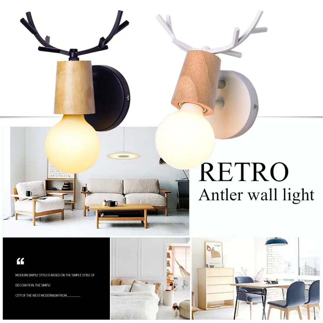 

220V White Loft Antique Iron Simple Antlers Wall lamp American country Retro Restaurant Bar Corridor Aisle Wall Wall lamp