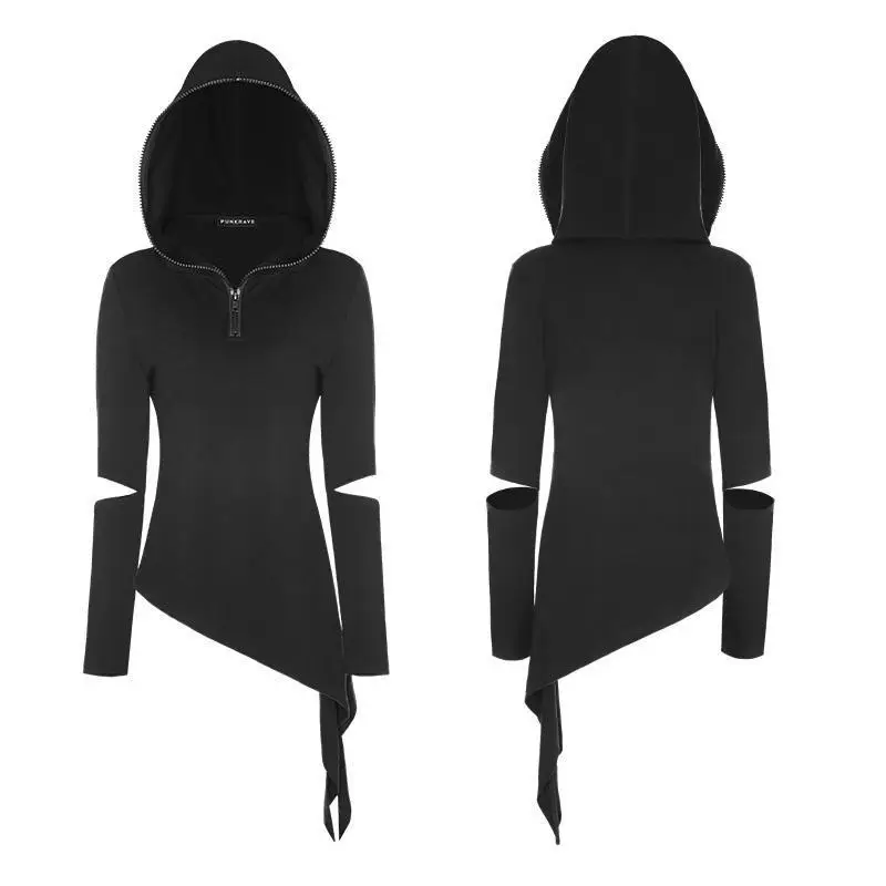 Женский ассиметричный топ с капюшоном в стиле панк OPT-207TCF | Женская одежда
