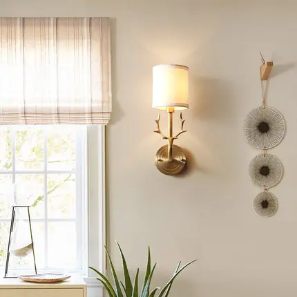 Современные рога медные светодиодные Настенные светильники Освещение ткань