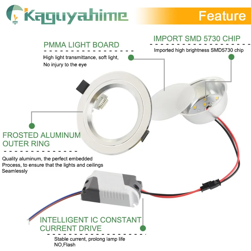 Kaguyahime светодиодный панельные утопленные светильники Высокий Яркий 3W 5W 10W 15W AC 220V
