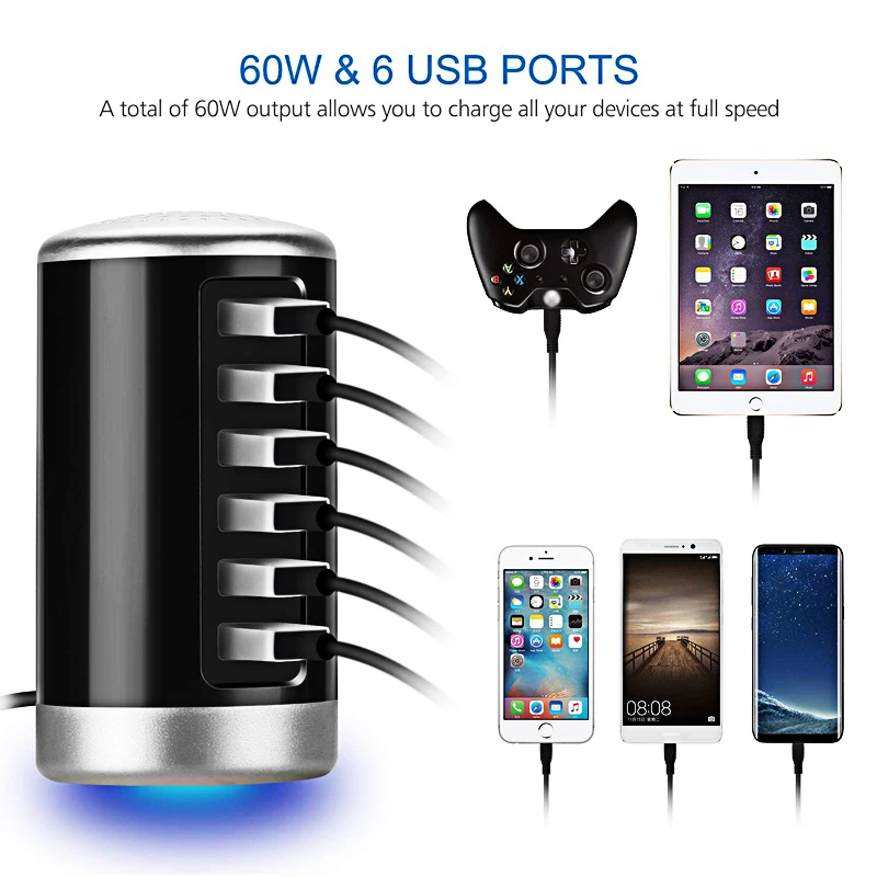 Универсальный 6 Порты USB зарядное устройство для iPad Tablet настольный Hub зарядная