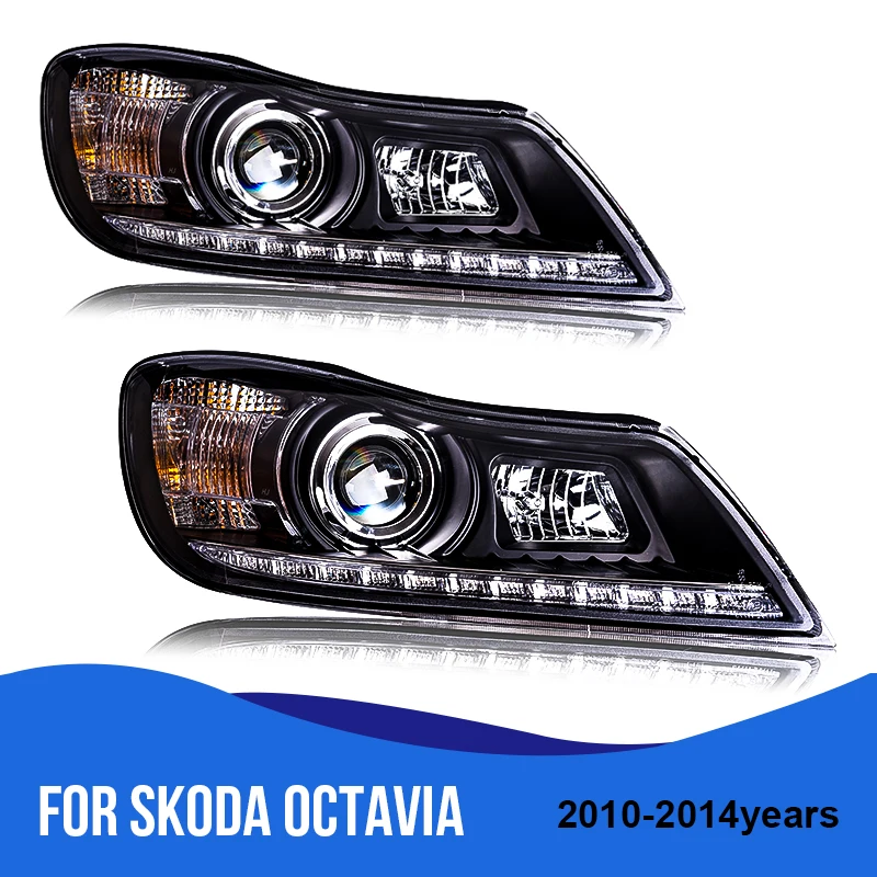 ROADOT DRL противотуманная фара в сборе для Skoda Octavia 2010 2014 Bi Xenon объектив ближнего света