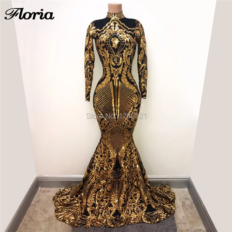 Женское вечернее платье с золотыми блестками длинное русалка в мусульманском и