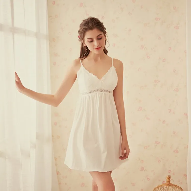Женская ночная рубашка с открытой спиной кружевное хлопковое ночное белье
