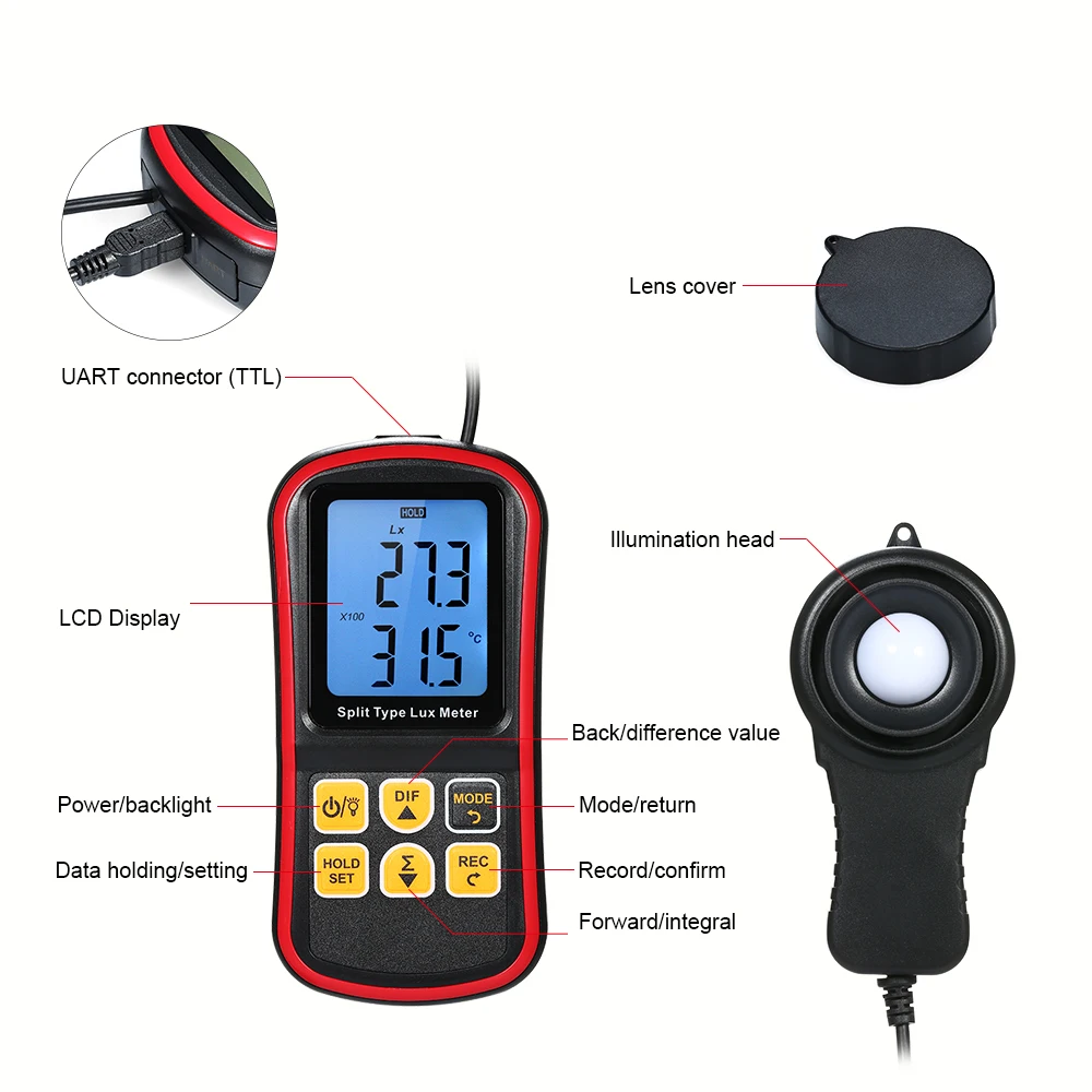 Цифровой измеритель люкс BT фотометр Luxmeter раздельного типа ЖК ручной осветитель
